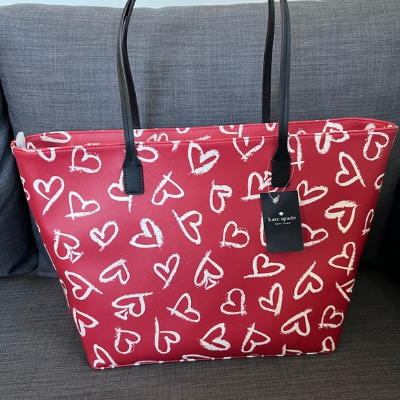NWT KATE SPADE LIPSTICK HEARTS TOTE HANDBAG - Picture 5 of 12